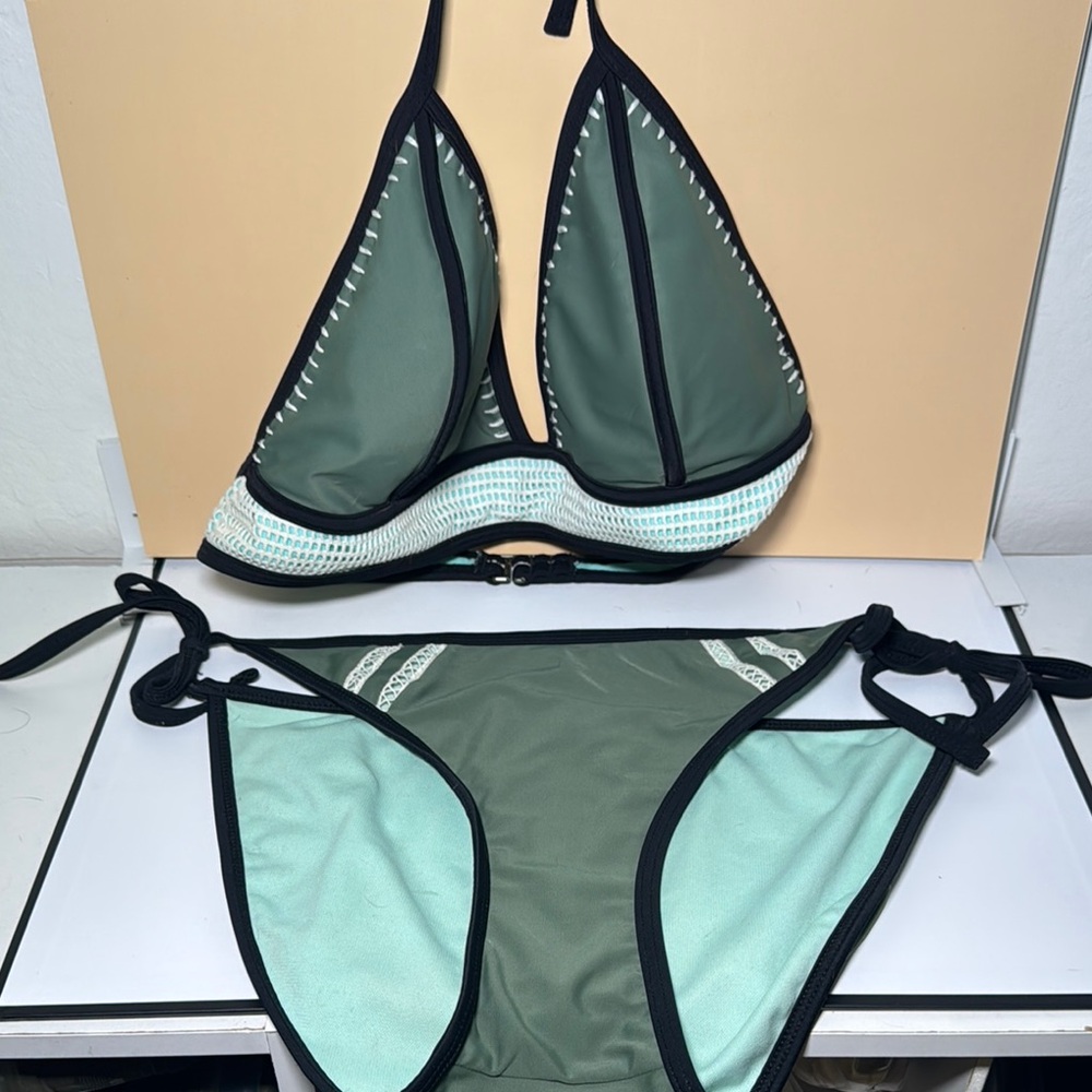 Xhilaration Green and Black Bikini with Contrast Stitching